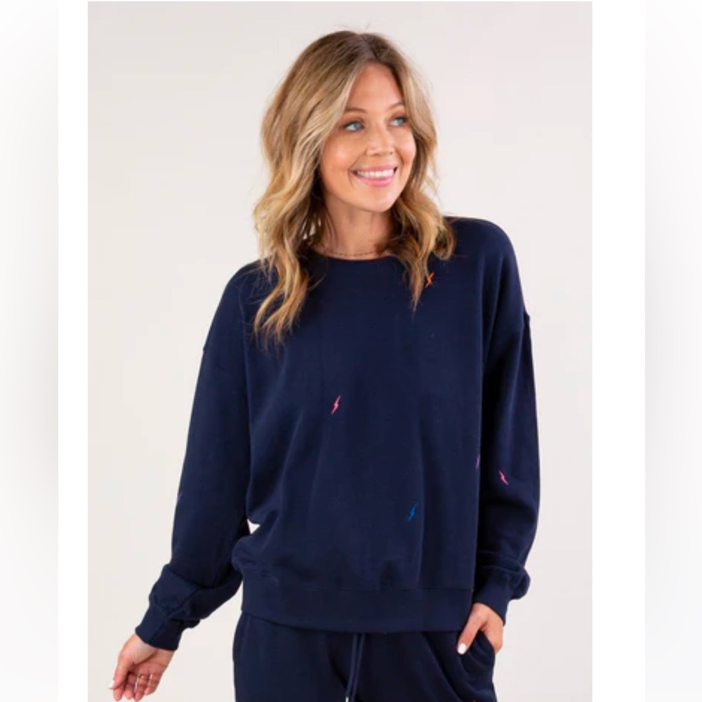 Lovestitch navy crewneck sweatshirt with lightning bolts size Small